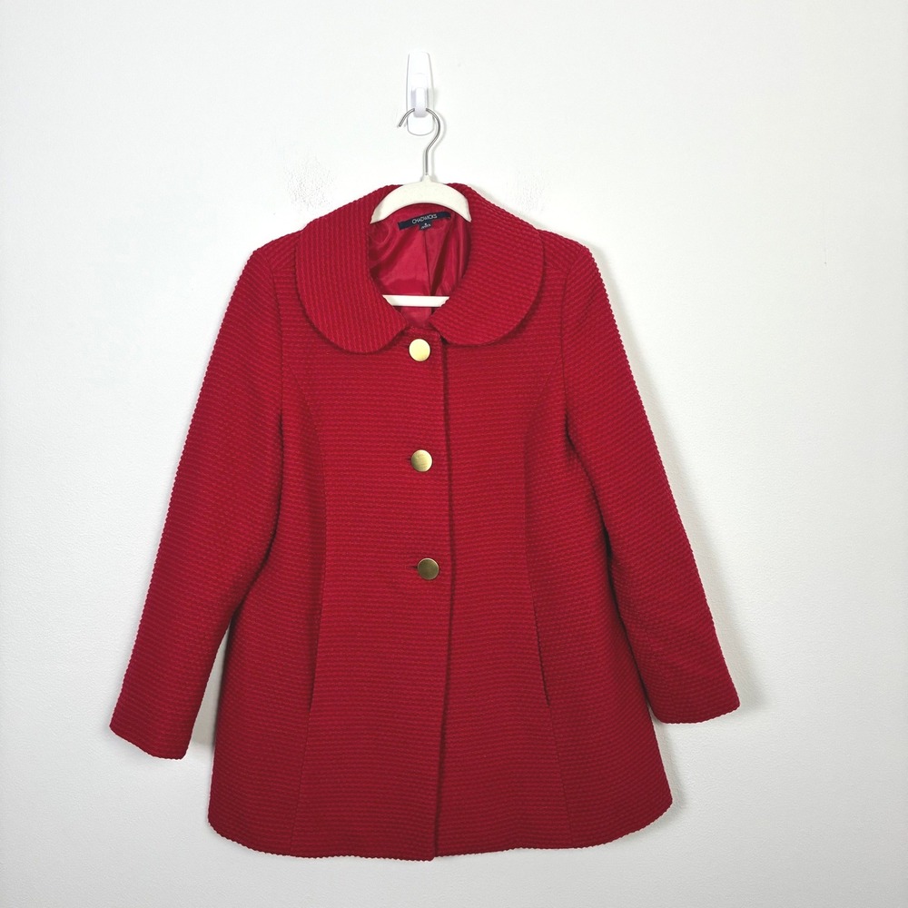 Chadwicks Red Wool Blend Textured Pea Coat Women's 6 Peter Pan Collar Retro